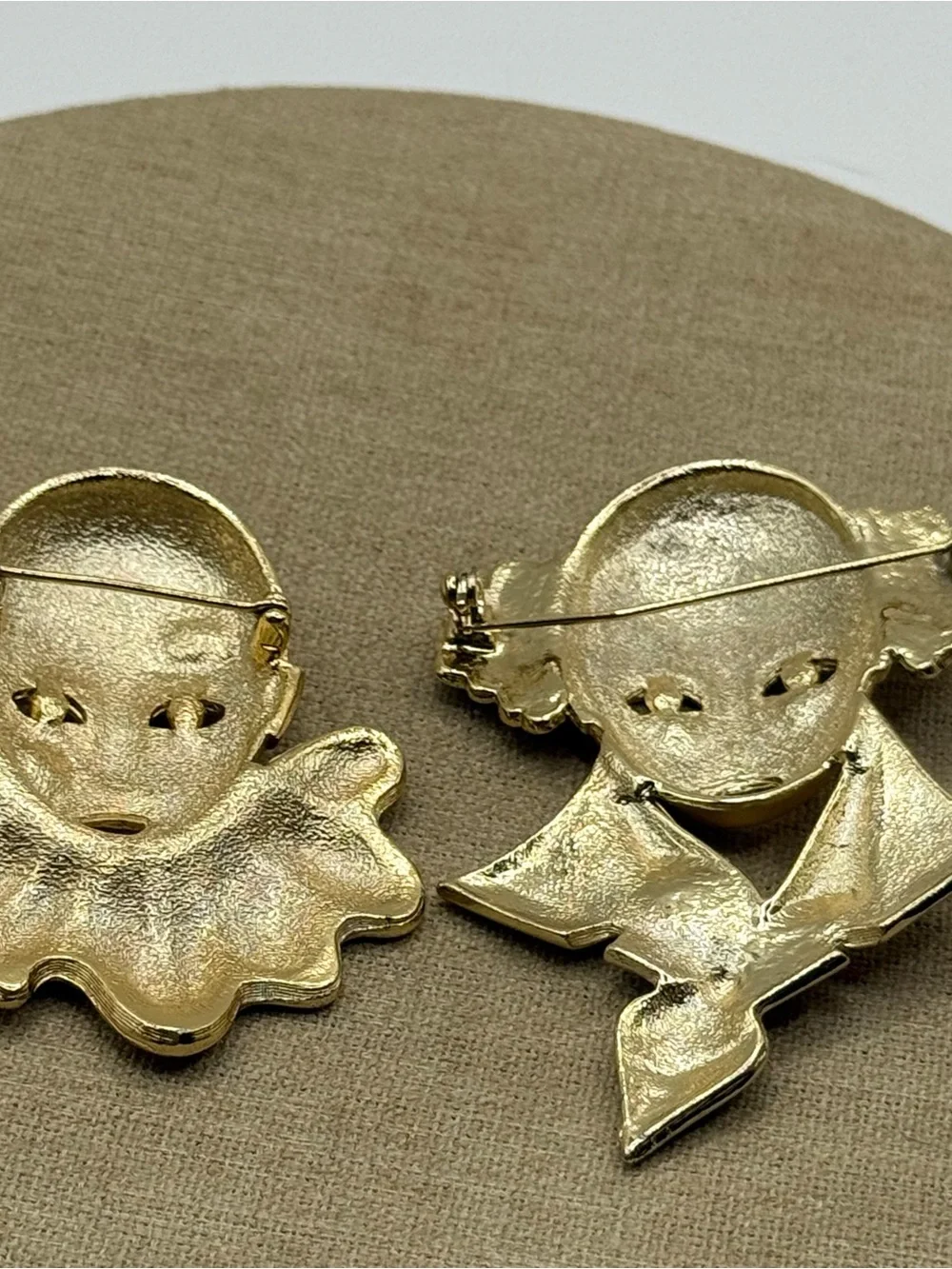 Set of two Gold Clown Face Pin Brooches - Pair
